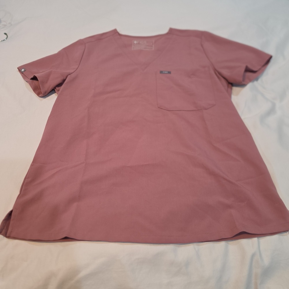 Figs Scrub Top Technical Collection Medium Mauve Pink Excellent V-Neck Pocket